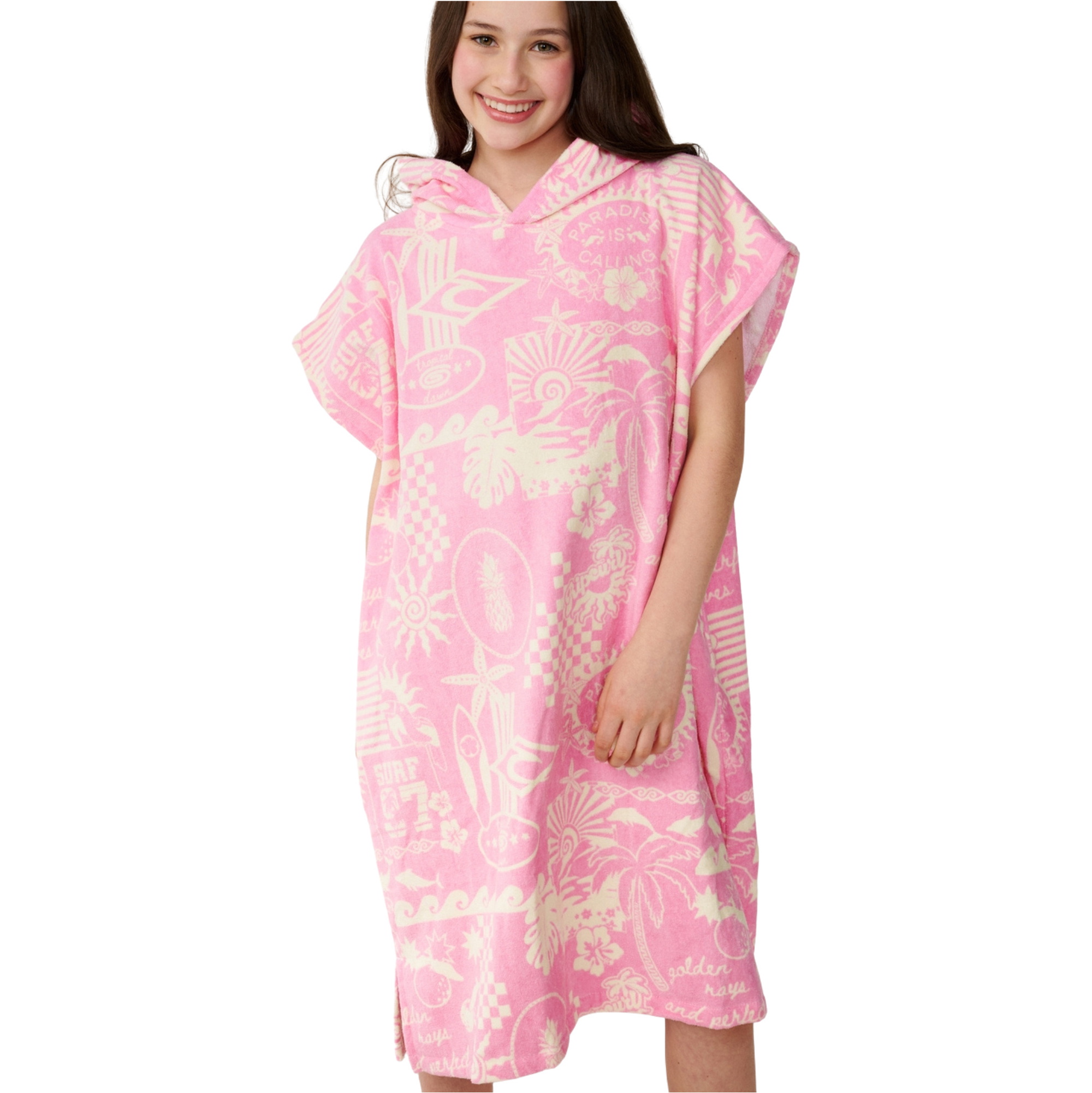 2026 Rip Curl Junior Gemengd Hooded Handdoek 00GGTO - Natuurlijk / Pink